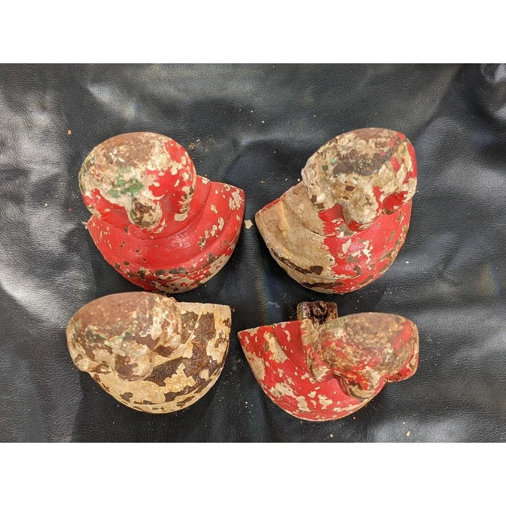 Set of 4 Architectural Salvage Cast Iron Tub Claw Ball Feet Red White 6 Inch